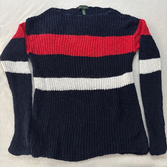 Lauren Ralph Lauren Sweaters - Lauren Ralph Lauren Linen Cotton Striped Sweater Navy Red White Boat Neck M